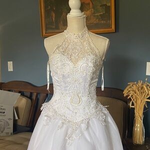 St. Tropez Ivory & White Beaded Halter Bridal Gown
